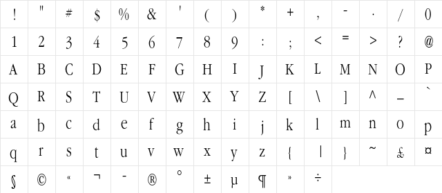 ClassicRussianC Regular  glyph index