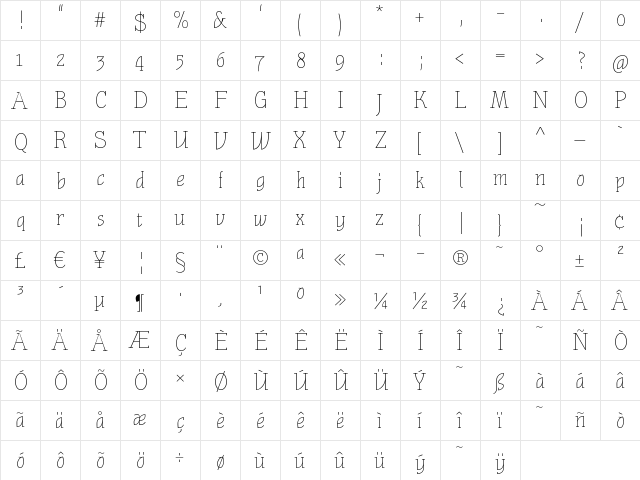 Nautik Light Regular  glyph index