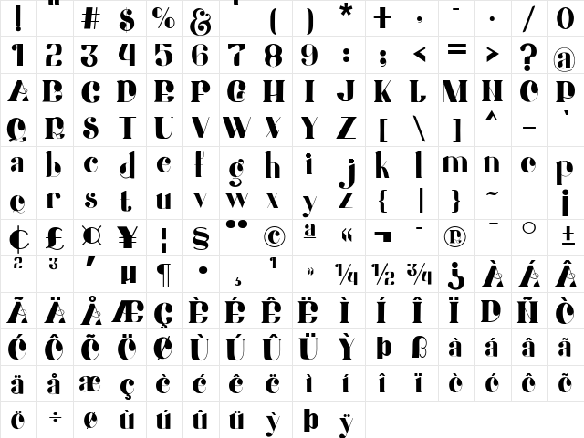 Honey Batterfly Regular  glyph index