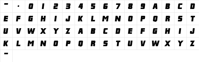 Franklin M54 Italic  glyph index