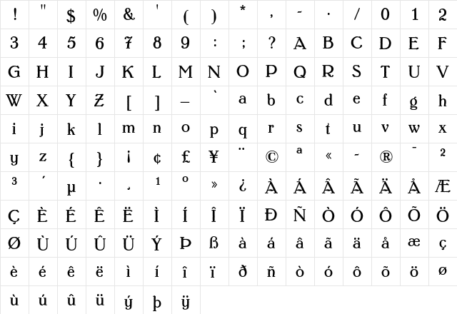 Lo-Type Light  glyph index