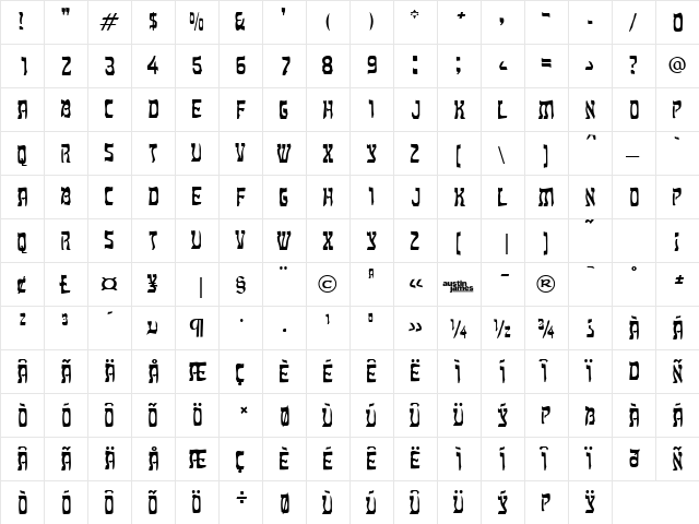 Mitzvah Regular  glyph index