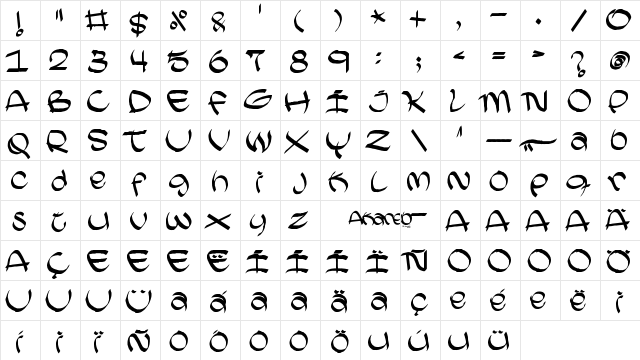 Akareb Normal  glyph index