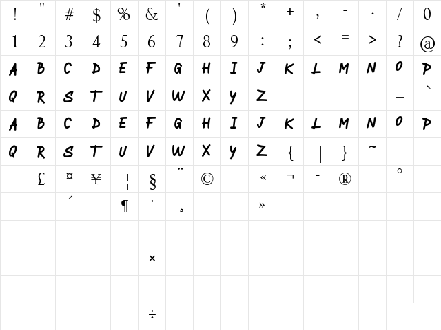 BRINGDOWN Regular  glyph index