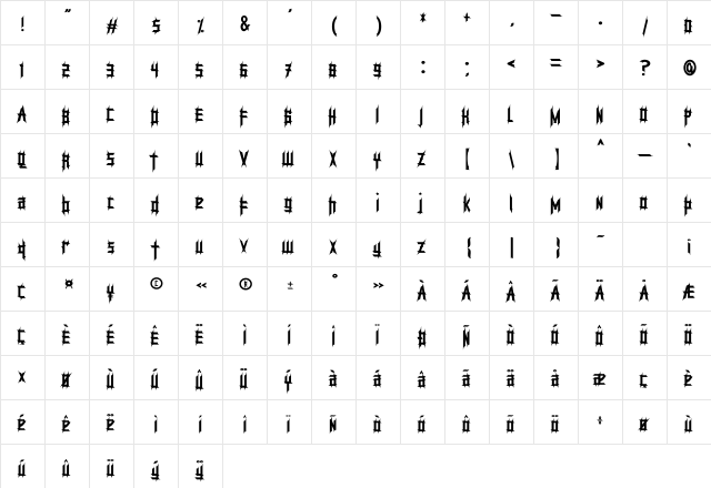 Strong Monsters Regular  glyph index