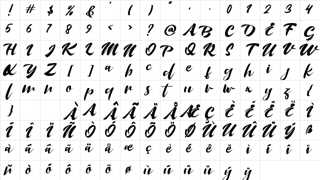 Hanah Montana Regular  glyph index