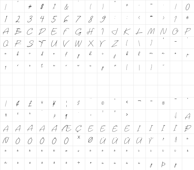 Belliniaja Regular  glyph index