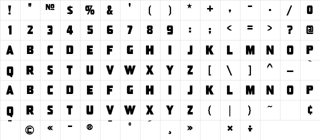 Pressboard JL Regular  glyph index