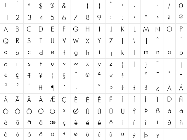 BouganBookSSK Regular  glyph index