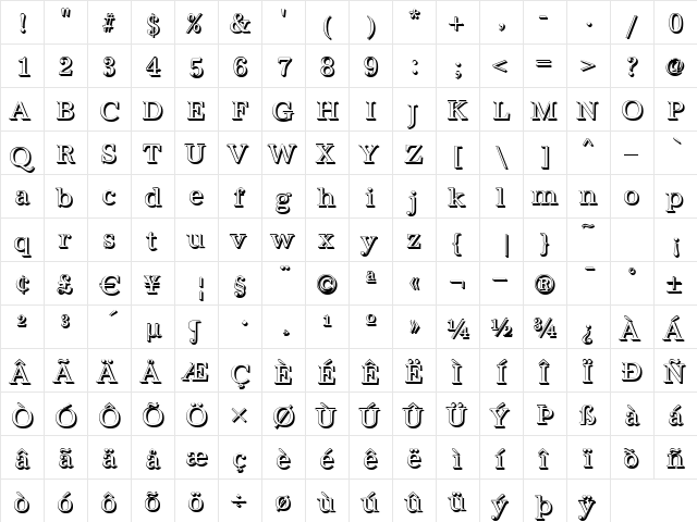 AntiquaSh Regular  glyph index