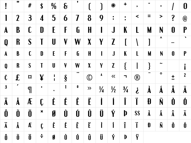 Engebrechtre Bold  glyph index