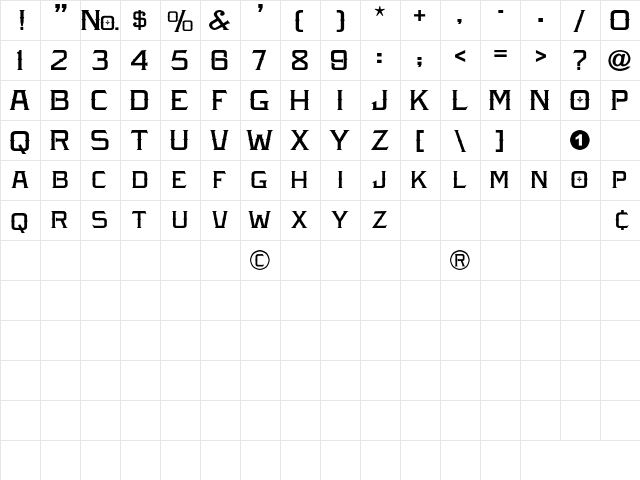 Amarillo Lhf Regular Regular  glyph index