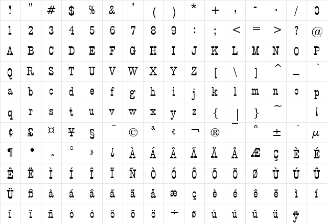 Circus Plain  glyph index