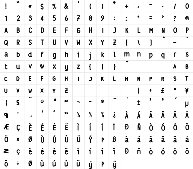 LS Bold  glyph index