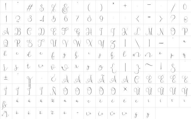 Mallow Script Regular  glyph index