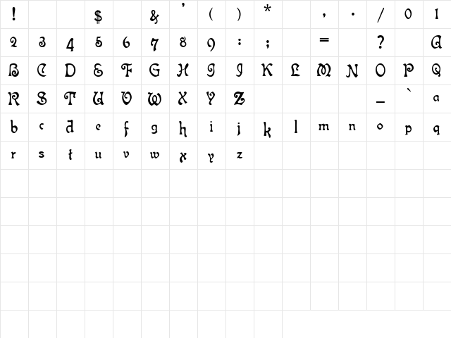 Atlantis Regular  glyph index