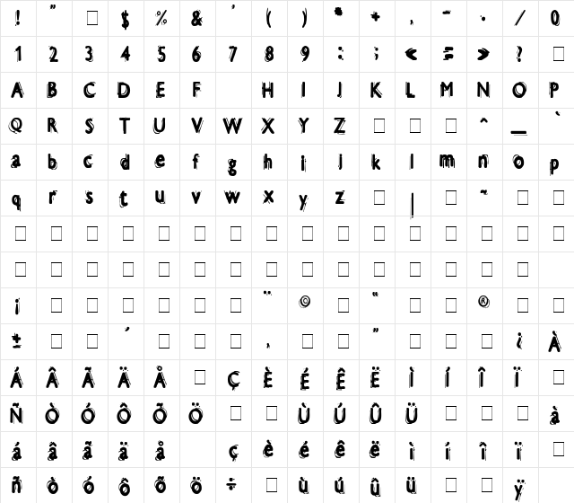 Blue Storm Regular  glyph index