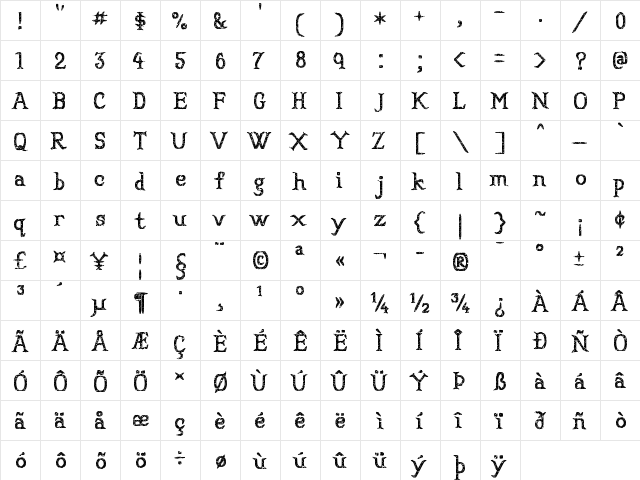 Convincing Pirate Regular  glyph index