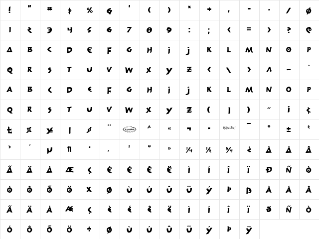 300 Trojans Regular  glyph index