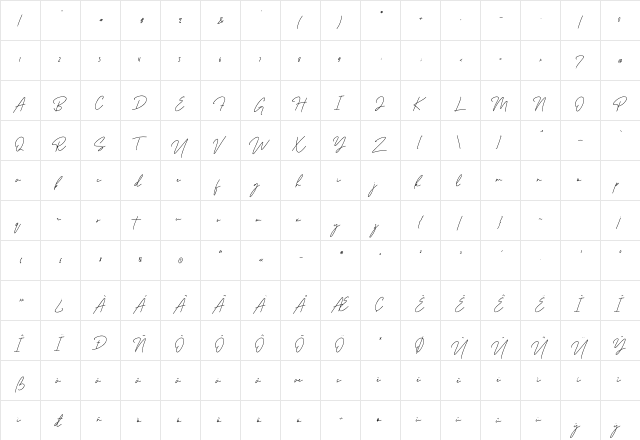 Ralline Regular  glyph index
