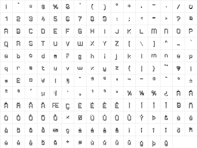 Elgethy Est Upper Bold Regular  glyph index