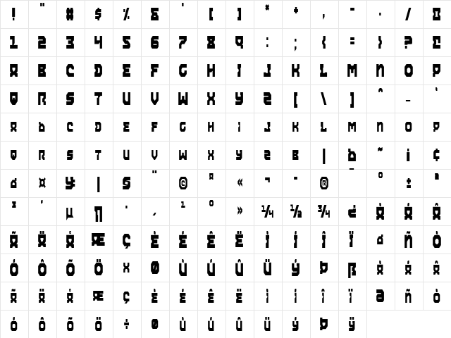 Airacobra Condensed Condensed  glyph index