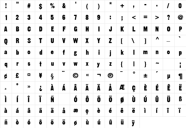 Gothic SSi Regular  glyph index