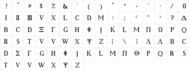 New Regular  glyph index