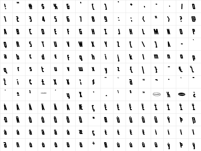 Captain Canaveral Leftalic Italic  glyph index