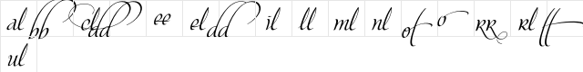 Mon Amour Script Ligatures Regular  glyph index