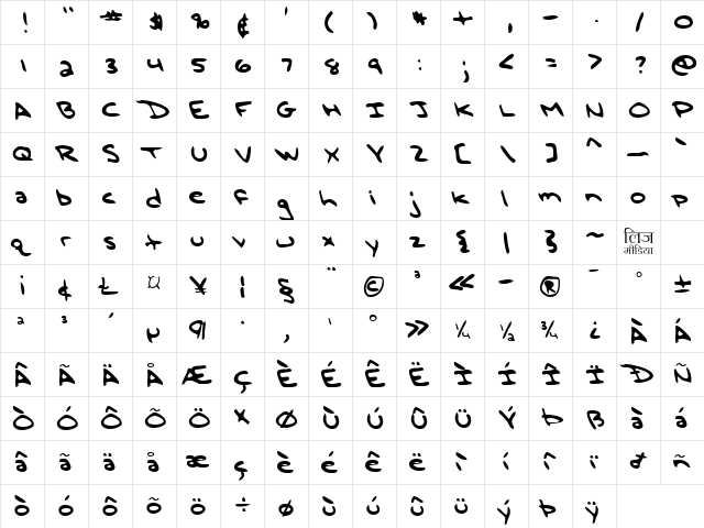 LEHN196 Regular  glyph index