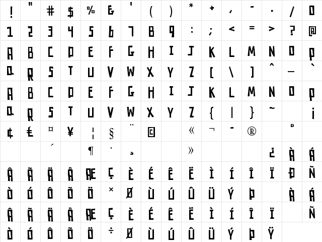K26RobotRumble Regular  glyph index