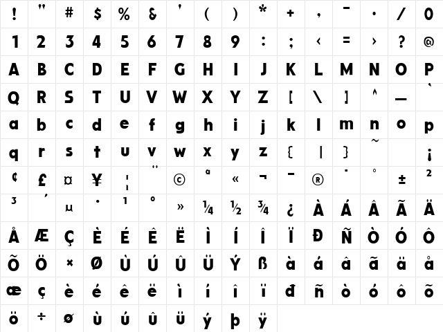 Kolkman Bold  glyph index