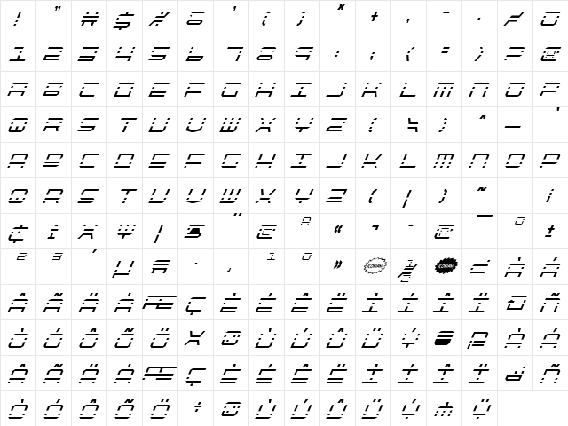 QuickQuick Condensed Italic Condensed Italic  glyph index
