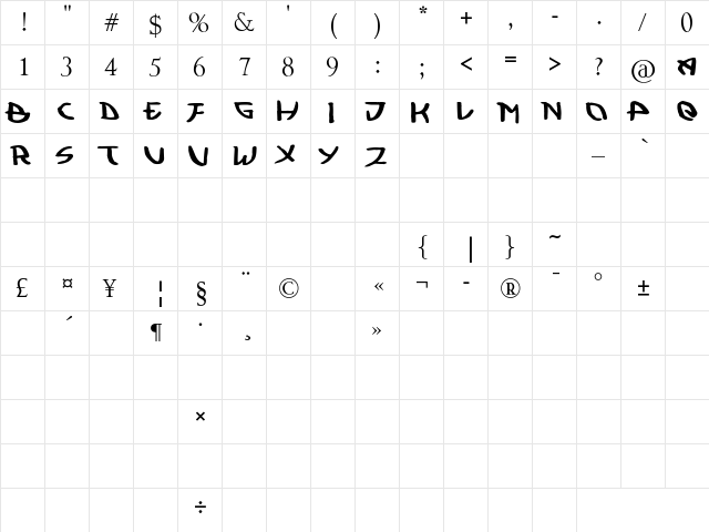 Kujiwara Demo Regular  glyph index