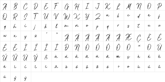 Bluehill Regular  glyph index