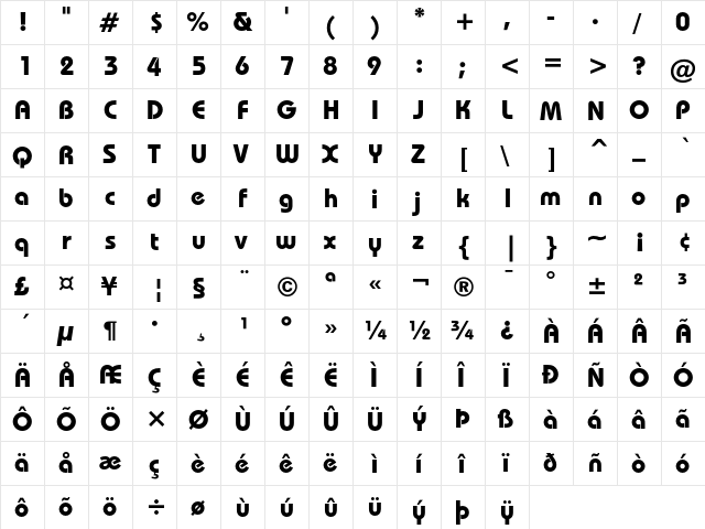 ITC Bauhaus Bold  glyph index