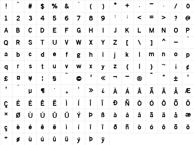 Chester Sans Bold  glyph index