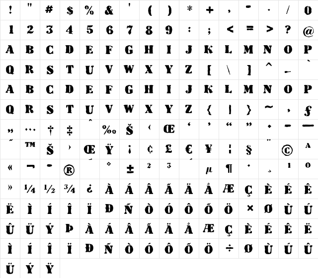 a_DodgerBrk Bold  glyph index