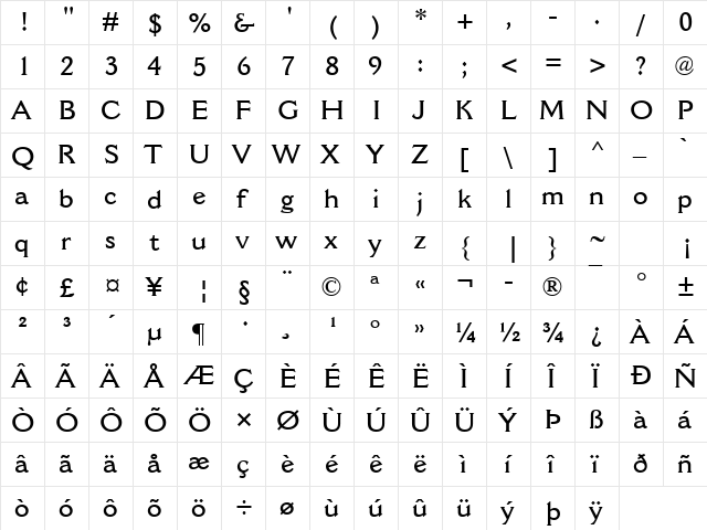 Cantoria MT SemiBold Regular  glyph index