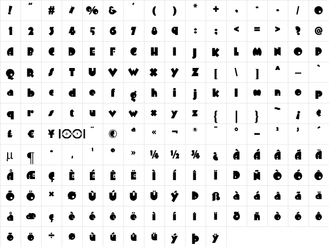Arbuckle Remix NF Regular  glyph index