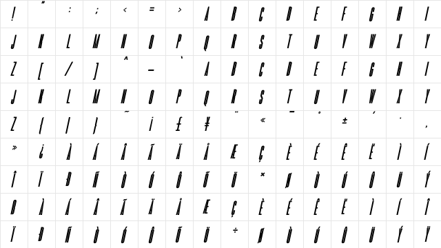 Romestone Italic Regular  glyph index