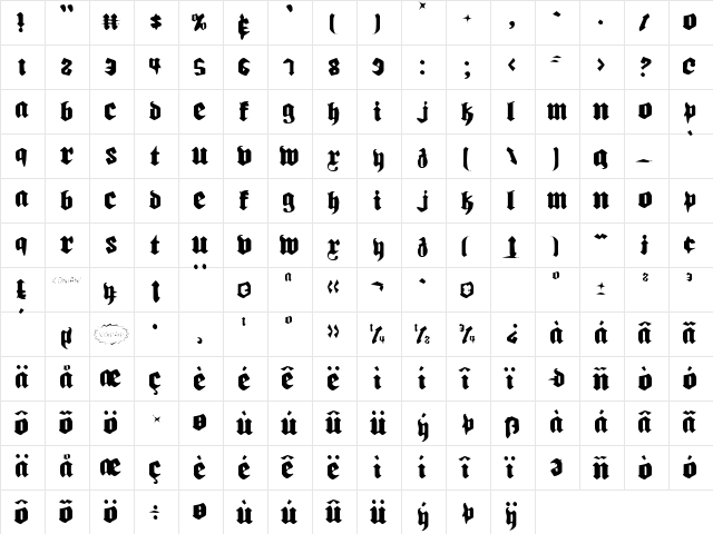 Bierg䲴en Light Light  glyph index