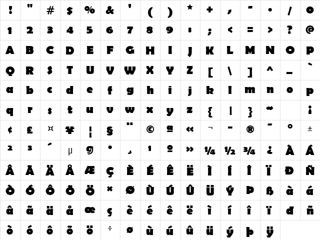 Berlin Sans FB Bold  glyph index