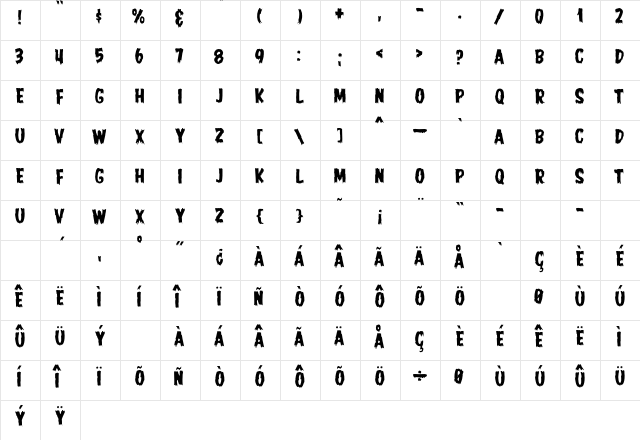 JMHHORROR HORROR  glyph index