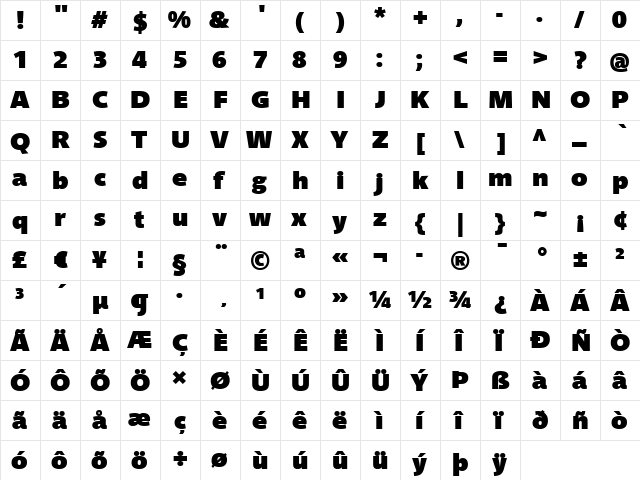 ParisineSombre Bold  glyph index