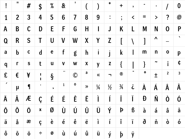 DynaGrotesk LM Bold  glyph index