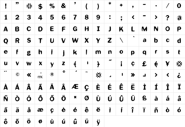 Frankophil Regular  glyph index