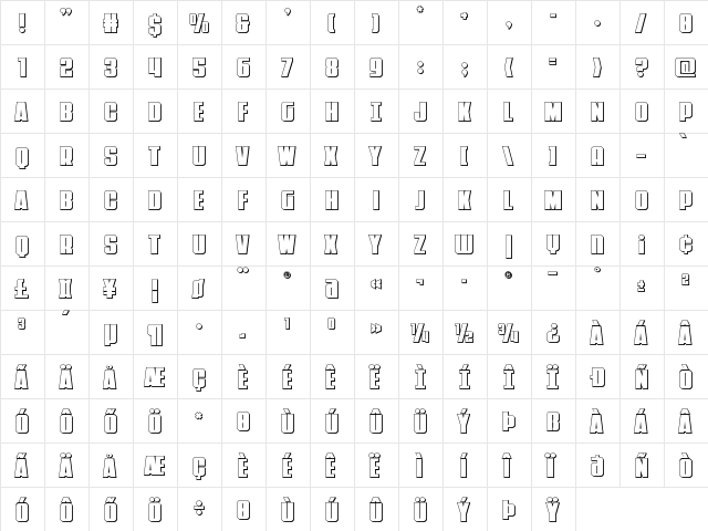 Punch 3D Regular  glyph index