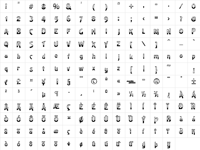 HighNoon Regular  glyph index